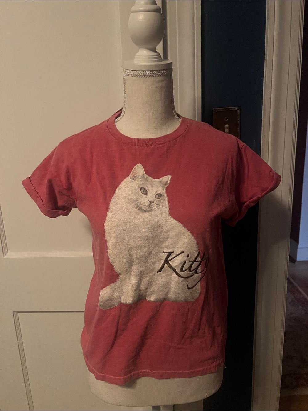 Anthropologie Coral Pink Cat Graphic Tee